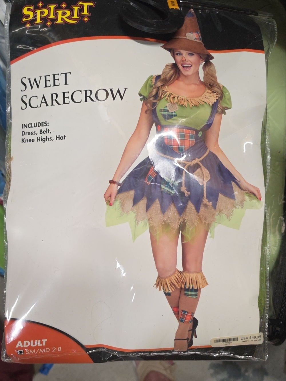 Spirit Halloween Sweet Scarecrow Costume S/M Green & Purple.